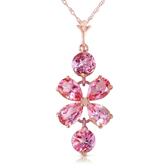 14K. SOLID GOLD NECKLACE WITH NATURAL PINK TOPAZ - Picture 3 of 6